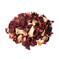 Fruit tea mix. Hibiscus, raspberries, candied peel, orange. Royalty Free Stock Photo