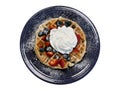 Fruit-topped Waffle on Cobalt Blue Dinner Plate Royalty Free Stock Photo