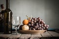 Fruit tray and a bottle Royalty Free Stock Photo