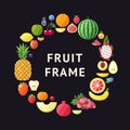 Fruit vector circle frame background. Modern flat design. Healthy food background. Royalty Free Stock Photo