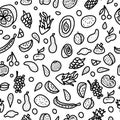 Fruit vector seamless pattern in doodle style. Royalty Free Stock Photo