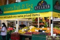 Fruit and Veg seller at the Moor Market in Sheffield UK