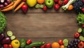 Fruit and vegetable borders Fruit and vegetable borders on wood table Royalty Free Stock Photo