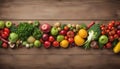 Fruit and vegetable borders Fruit and vegetable borders on wood table Royalty Free Stock Photo