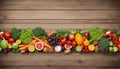 Fruit and vegetable borders Fruit and vegetable borders on wood table Royalty Free Stock Photo