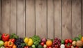 Fruit and vegetable borders Fruit and vegetable borders on wood table Royalty Free Stock Photo