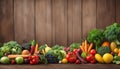 Fruit and vegetable borders Fruit and vegetable borders on wood table Royalty Free Stock Photo