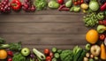 Fruit and vegetable borders Fruit and vegetable borders on wood table Royalty Free Stock Photo