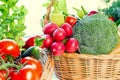 Healthy food, organic vegetable in wicker basket on table Royalty Free Stock Photo