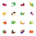 Fruit and vegetable collection, flat icons set Royalty Free Stock Photo