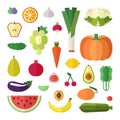 Fruit and vegetable flat style vector set. Part one.