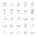 Fruit and vegetable gray outline vector set. Modern minimalistic design. Royalty Free Stock Photo