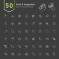 Fruit and Vegetable Icon Set. 50 Thin Line Vector Icons.