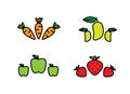 Fruit and Vegetable Illustration with Colored Line Style Royalty Free Stock Photo