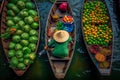 Fruit and vegetable market on boats in Thailand. Generative AI Royalty Free Stock Photo