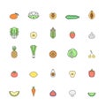 Fruit and vegetable multicolor outline icon set. Part one. Royalty Free Stock Photo