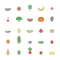 Fruit and vegetable multicolor outline icon set. Part two. Royalty Free Stock Photo