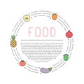 Fruit and vegetable multicolored outline circle frame with place for your text. Minimalistic design. Part three.