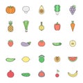 Fruit and vegetable multicolored outline vector set. Minimalistic design.