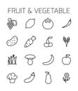 Fruit and vegetable related vector icon set.