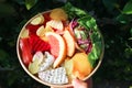 fruit and vegetable salad or orange, dragon fruit and lettuce salad