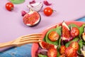 Fruit and vegetable salad with wooden fork, concept of healthy lifestyle and nutrition Royalty Free Stock Photo