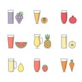 Fruit and vegetable smoothie (juice) in glasses vector concept. Menu element for cafe or restaurant. Healthy drink. Outl