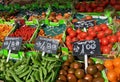 Fruit and vegetable stand in the market Royalty Free Stock Photo