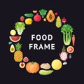 Fruit and vegetable vector circle frame background. Modern flat design. Royalty Free Stock Photo