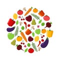 Fruit and vegetable vector circle on a white background. Modern flat illustrations. Healthy food design Royalty Free Stock Photo