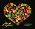 Fruit and vegetable vector heart. healthy food design Royalty Free Stock Photo