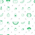 Fruit and vegetable vector seamless pattern with abstract elements on a white background. Healthy food design. Royalty Free Stock Photo