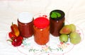 fruit and vegetable winter food, food prepared in autumn, traditional Balkan dishes, ajvar, ljutenica, jam, traditional design