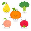 Fruit and vegetable yoga poses vector set