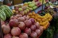 Fruit and vegetables apples oranges tomatoes tangerines-melons Royalty Free Stock Photo