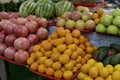 Fruit and vegetables apples oranges tomatoes tangerines-melons Royalty Free Stock Photo