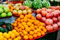 Fruit and vegetables apples oranges tomatoes tangerines-melons Royalty Free Stock Photo