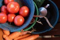Fruit and vegetables in baskets at the farmers market Royalty Free Stock Photo