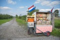 Fruit and vegetables cart on the roadside at the entrance of the farm