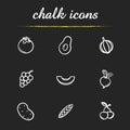 Fruit and vegetables chalk icons set