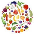 Fruit and vegetables circle. Round cartoon food pattern