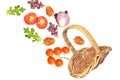 Fruit and vegetables falling from basket Royalty Free Stock Photo