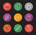 Fruit and vegetables flat linear long shadow icons set
