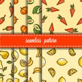 Fruit and vegetables seamless pattern set