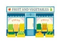 Fruit and vegetables store facade flat vector illustration Royalty Free Stock Photo