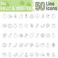 Fruit and Vegetables thin line icon set, vegan