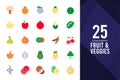 25 Fruit and Veggies Flat icon pack. vector illustration