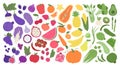 Fruit and veggies rainbow. Set of illustrations with various colorful vegetables, fruits and berries Royalty Free Stock Photo