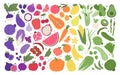 Fruit and veggies rainbow. Set of illustrations with vegetables; fruits and berries Royalty Free Stock Photo