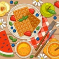 Fruit Waffles Breakfast Composition
